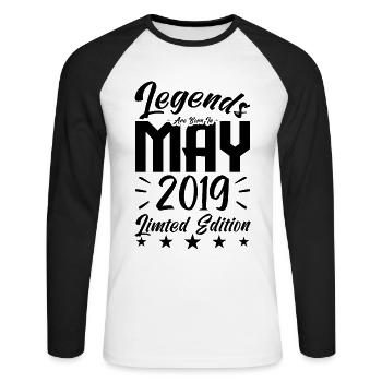 Born May 2019 Birthday gift 2019. - Unisex Long Sleeve Baseball T-Shirt - white/black - Front - Nik (191cm)