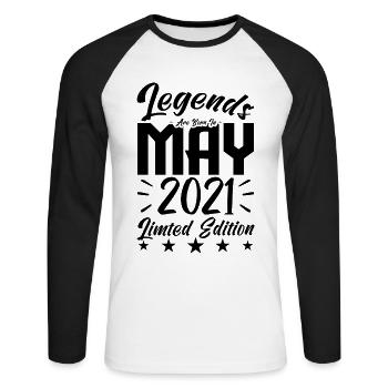 Born May 2021 Birthday gift 2021. - Unisex Long Sleeve Baseball T-Shirt - white/black - Front - Nik (191cm)