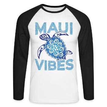 Polynesian Blue Tribal Sea Turtle Maui Vibes - T-shirt baseball manches longues Homme - blanc/noir - Devant - Nik (191cm)