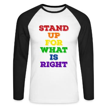 Déclaration LGBT de la fierté - T-shirt baseball manches longues Homme - blanc/noir - Devant - Nik (191cm)