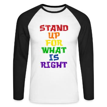 Déclaration LGBT de la fierté - T-shirt baseball manches longues Homme - blanc/noir - Devant - Nik (191cm)