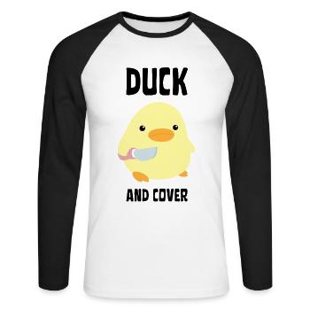 Canard et couverture - Canard au couteau Ente mit Messer - T-shirt baseball manches longues Homme - blanc/noir - Devant - Nik (191cm)