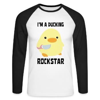 I'm A Ducking Rock Star Funny Duck with knife Meme - Unisex Long Sleeve Baseball T-Shirt - white/black - Front - Nik (191cm)