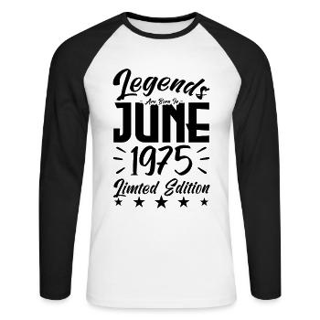 Geboren 1975 Geburtstagsgeschenk 1975. - Unisex Baseballshirt langarm - Weiß/Schwarz - Vorne - Nik (191cm)