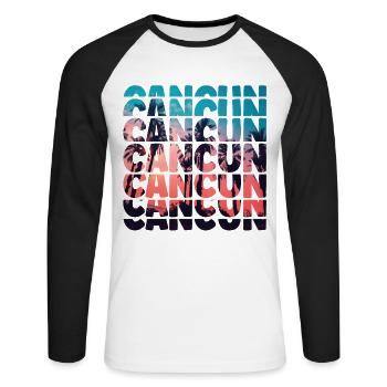 Cancún Strandurlaub Mexiko Ozean Palme - Unisex Baseballshirt langarm - Weiß/Schwarz - Vorne - Nik (191cm)