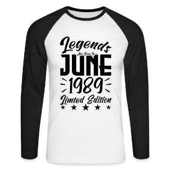 Naissance En juin 1989 Cadeau d'anniversaire 1989. - T-shirt baseball manches longues Homme - blanc/noir - Devant - Nik (191cm)