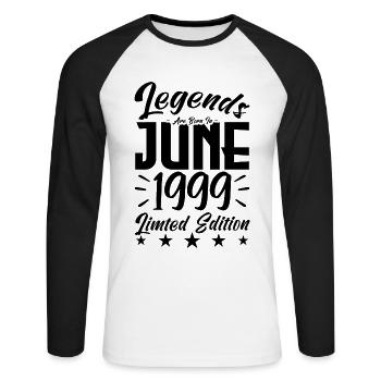 Geboren Juni 1999 Geburtstagsgeschenk 1999. - Unisex Baseballshirt langarm - Weiß/Schwarz - Vorne - Nik (191cm)