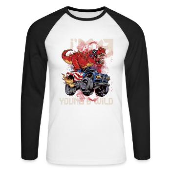 9e anniversaire Enfants Monster Dino Truck J’ai 9 ans - T-shirt baseball manches longues Homme - blanc/noir - Devant - Nik (191cm)