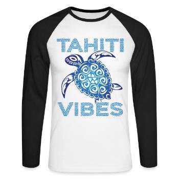 Polynesian Blue Tribal Sea Turtle Tahiti Vibes - T-shirt baseball manches longues Homme - blanc/noir - Devant - Nik (191cm)
