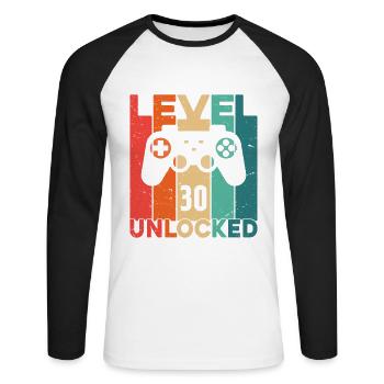 Niveau 30 Débloqué - T-shirt baseball manches longues Homme - blanc/noir - Devant - Nik (191cm)