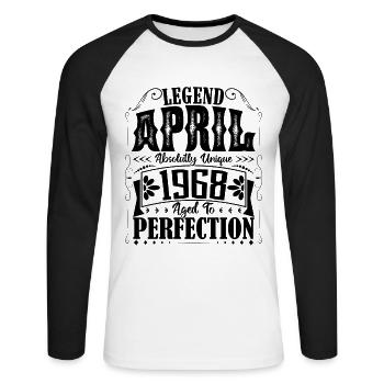 Avril 1968. Anniversaire avril 1968. Cadeau 1968. - T-shirt baseball manches longues Homme - blanc/noir - Devant - Nik (191cm)