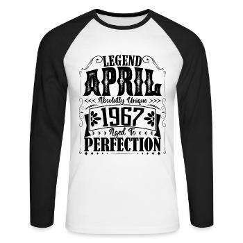 Avril 1967. Anniversaire avril 1967. Cadeau 1967. - T-shirt baseball manches longues Homme - blanc/noir - Devant - Nik (191cm)