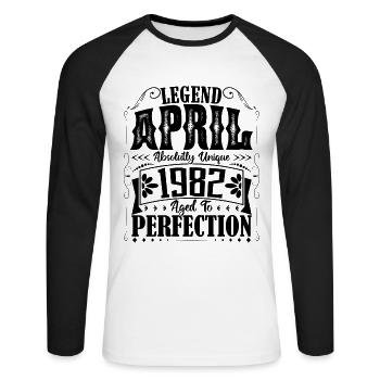 April 1982. Anniversary April 1982. Gift 1982. - Unisex Long Sleeve Baseball T-Shirt - white/black - Front - Nik (191cm)