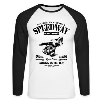 Speedway - Motorcycle Speedway - Unisex Baseballshirt langarm - Weiß/Schwarz - Vorne - Nik (191cm)