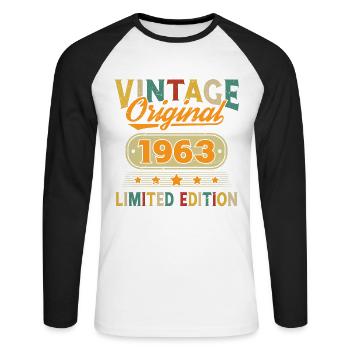 1963 Vintage Original 1963 Cadeau D'anniversaire - T-shirt baseball manches longues Homme - blanc/noir - Devant - Nik (191cm)