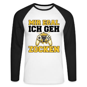 Mir Egal Ich Geh Zocken Gaming Spruch - Unisex Baseballshirt langarm - Weiß/Schwarz - Vorne - Nik (191cm)