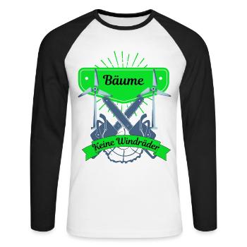 Bäume und keine Windräder - Unisex Baseballshirt langarm - Weiß/Schwarz - Vorne - Nik (191cm)
