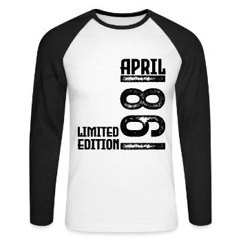 Cadeau Avril 1981. Anniversaire avril 1981. April. - T-shirt baseball manches longues Homme - blanc/noir - Devant - Nik (191cm)