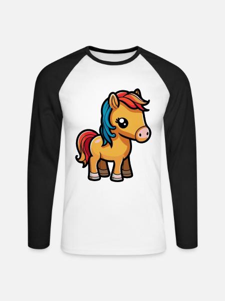 Cute horse for school beginners and kindergarten children - Unisex Long Sleeve Baseball T-Shirt - white/black