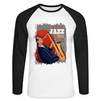 Jazz Musik Improvisation Festival - Unisex Baseballshirt langarm - Weiß/Schwarz - Vorne - Nik (191cm)