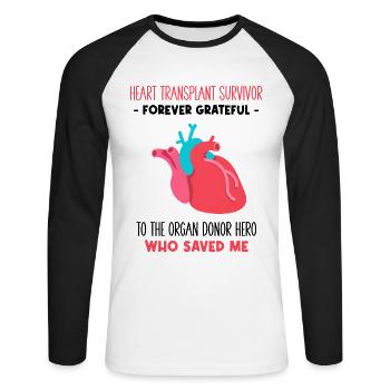 Heart Transplant Survivor Forever Grateful - Unisex Baseballshirt langarm - Weiß/Schwarz - Vorne - Nik (191cm)