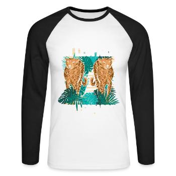 Was ist besser als ein Leopard? Zwei Leoparden - Unisex Baseballshirt langarm - Weiß/Schwarz - Vorne - Nik (191cm)