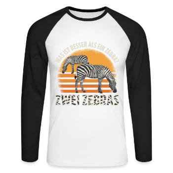 Was ist besser als ein Zebra? Zwei Zebras - Unisex Baseballshirt langarm - Weiß/Schwarz - Vorne - Nik (191cm)