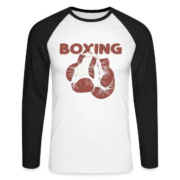 Boxe J’avais frappé ça Gants de boxe Artistes martiaux - T-shirt baseball manches longues Homme - blanc/noir - Devant - Nik (191cm)