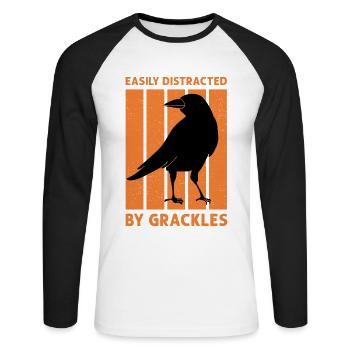 Blackbird Grackle Bird Design for Birdwatchers - Unisex Long Sleeve Baseball T-Shirt - white/black - Front - Nik (191cm)