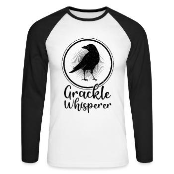 Blackbird Grackle Bird Design pour les ornithologues amateurs - T-shirt baseball manches longues Homme - blanc/noir - Devant - Nik (191cm)