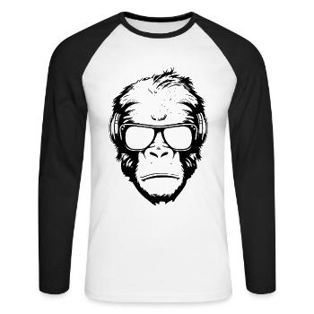 Cool monkey with sunglasses and headphones - Unisex Long Sleeve Baseball T-Shirt - white/black - Front - Nik (191cm)