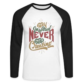 Never Stop Creating, Retro Style - Unisex Baseballshirt langarm - Weiß/Schwarz - Vorne - Nik (191cm)