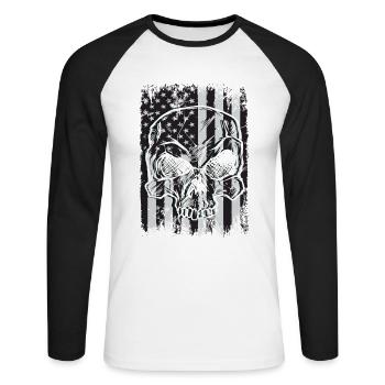 Crâne coloré Crâne Cool avec drapeau des États-Unis - T-shirt baseball manches longues Homme - blanc/noir - Devant - Nik (191cm)