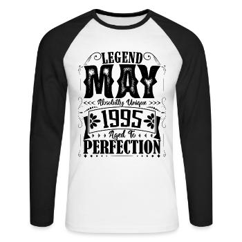 Mai 1995. Anniversaire mai 1995. Cadeau may 1995. - T-shirt baseball manches longues Homme - blanc/noir - Devant - Nik (191cm)