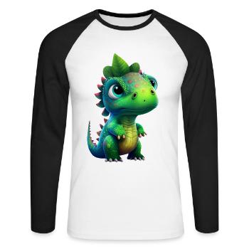 Bébé dinosaure - T-shirt baseball manches longues Homme - blanc/noir - Devant - Nik (191cm)
