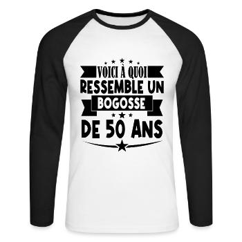 anniversaire 50 ans. beau gosse 50 ans. 50e annive - T-shirt baseball manches longues Homme - blanc/noir - Devant - Nik (191cm)