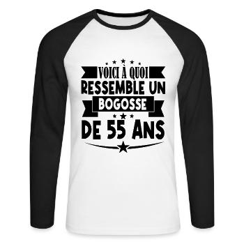 anniversaire 55 ans. beau gosse 55 ans. 55e annive - T-shirt baseball manches longues Homme - blanc/noir - Devant - Nik (191cm)