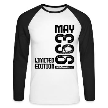 Gift May 1963. Anniversary May 1963. May 1963. - Unisex Long Sleeve Baseball T-Shirt - white/black - Front - Nik (191cm)