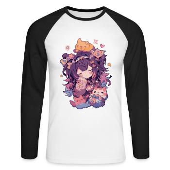 Cute Kawaii Girl Design parfait pour les fans d’anime - T-shirt baseball manches longues Homme - blanc/noir - Devant - Nik (191cm)