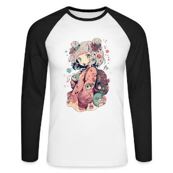 Anime Fille Pastel kawaii pour les monstres de manga - T-shirt baseball manches longues Homme - blanc/noir - Devant - Nik (191cm)