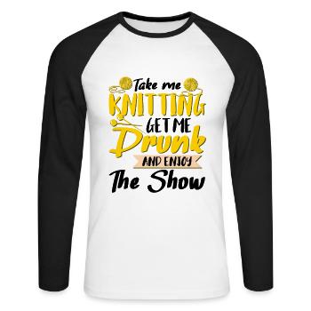 Take Me Knitting - Unisex Baseballshirt langarm - Weiß/Schwarz - Vorne - Nik (191cm)