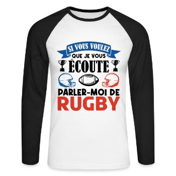 Rugbyman cadeau. Cadeau fan du rugby. joueur rugby - T-shirt baseball manches longues Homme - blanc/noir - Devant - Nik (191cm)