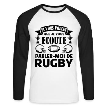 Rugbyman cadeau Cadeau fan du rugby. joueur rugby - T-shirt baseball manches longues Homme - blanc/noir - Devant - Nik (191cm)