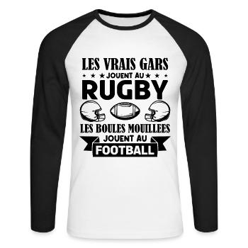 Cadeau rugbyman, cadeau Fan de rugby.Rugby. - T-shirt baseball manches longues Homme - blanc/noir - Devant - Nik (191cm)