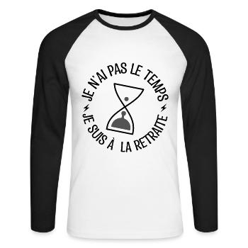 cadeau de retraite, cadeau départ en retraite. - T-shirt baseball manches longues Homme - blanc/noir - Devant - Nik (191cm)