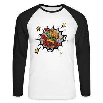 J’adore la restauration rapide, les hamburgers et les frites - T-shirt baseball manches longues Homme - blanc/noir - Devant - Nik (191cm)