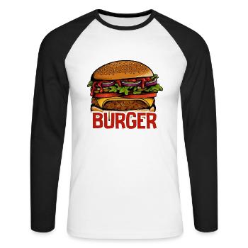 J’adore la restauration rapide, les hamburgers et les frites - T-shirt baseball manches longues Homme - blanc/noir - Devant - Nik (191cm)