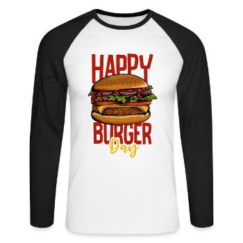 J’adore la restauration rapide, les burgers et les frites - T-shirt baseball manches longues Homme - blanc/noir - Devant - Nik (191cm)