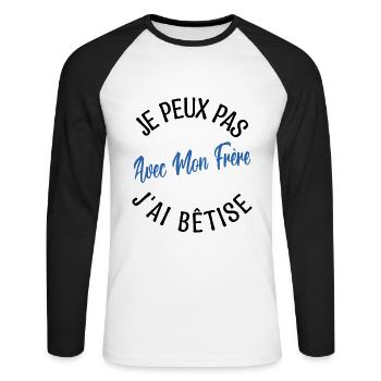 idée Cadeau frère. cadeau frères et sœurs. - T-shirt baseball manches longues Homme - blanc/noir - Devant - Nik (191cm)