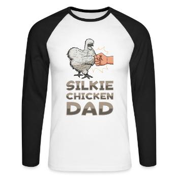 Silkie Chicken Dad Poulet chinois en soie - T-shirt baseball manches longues Homme - blanc/noir - Devant - Nik (191cm)